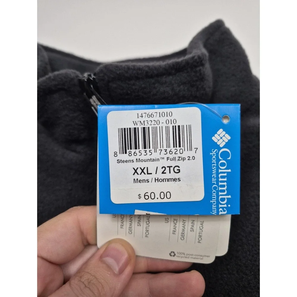 Columbia Steens Mountain Jacket Mens 2XL Gray Full Zip Fleece WM3220-010 Hiking